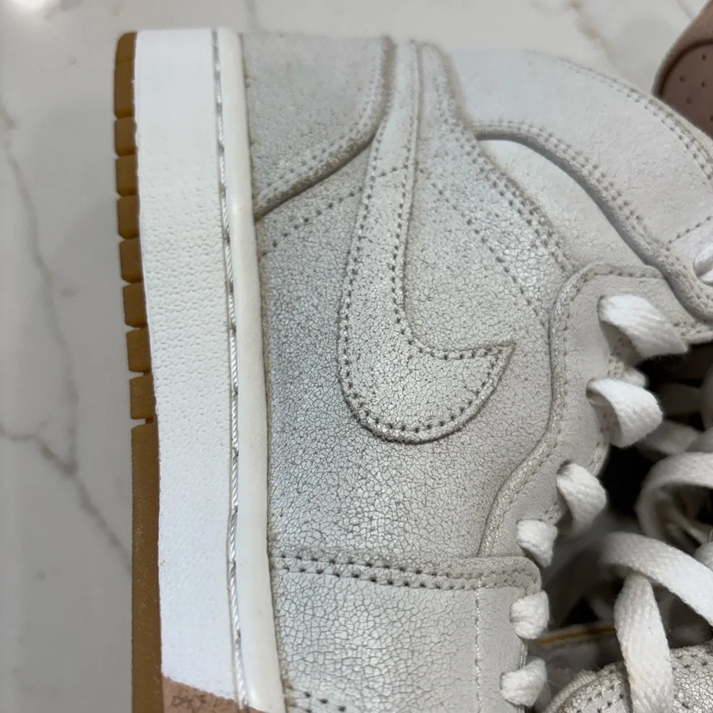 Nike Women’s retro Air Jordan 1 Mid White and Tan Sneakers